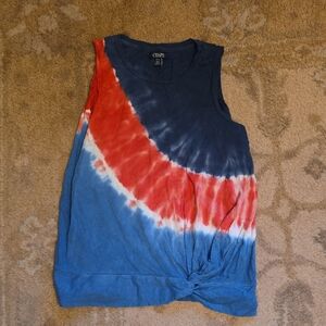 Chaps Red and Blue Tie-Dye Tank Top